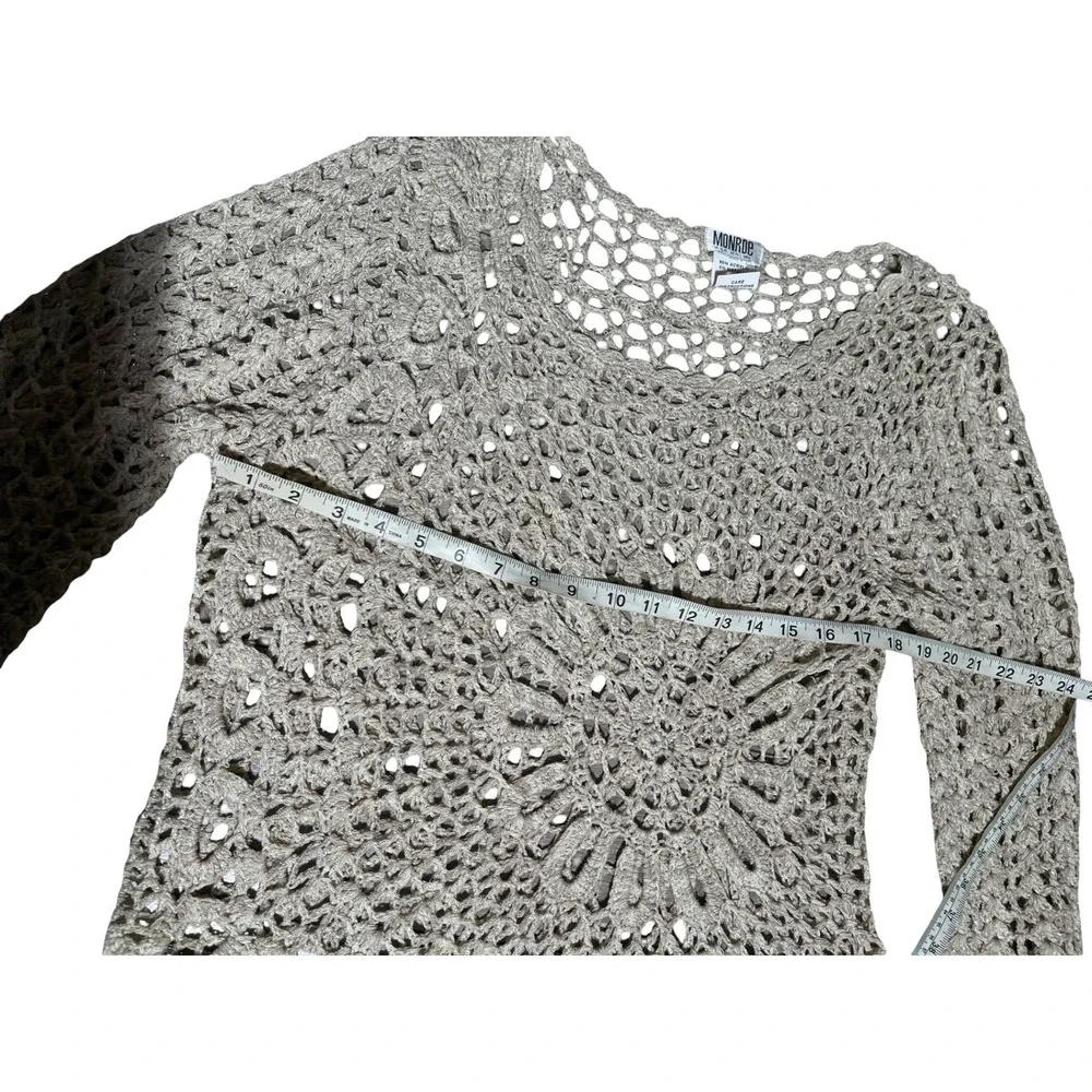 Monroe & Main Crochet Knit Shrug Cardigan Beige Boho Open Front Women S - Picture 4 of 7